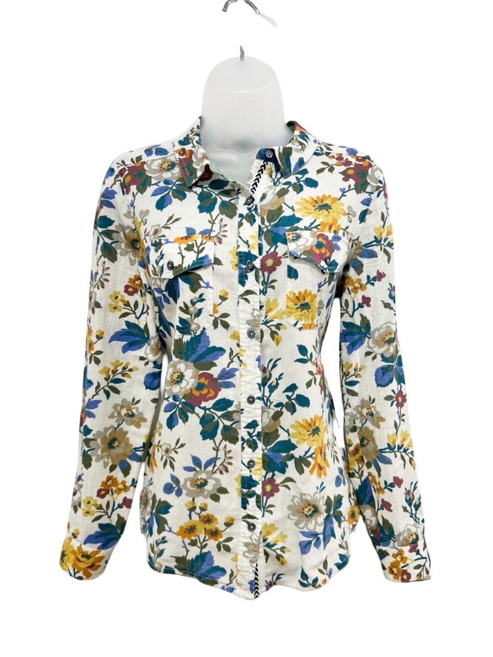 Sundance Floral Button Down Cotton Shirt Boho Cottagecore Lightweight Blouse S